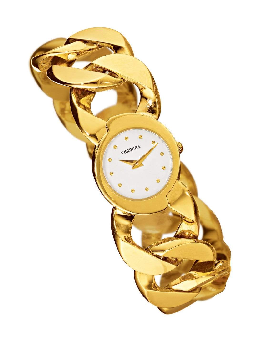 VERDURA-Curb-Link White Dial Bracelet Watch-YELLOW GOLD