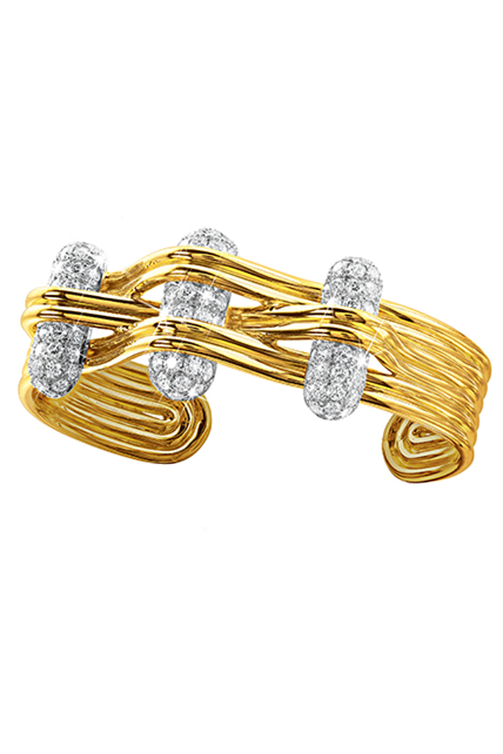 Diamond Trio Cuff Bracelet-YELLOW GOLD-SMALL-JEWELRYFINE JEWELBRACELET O-VERDURA