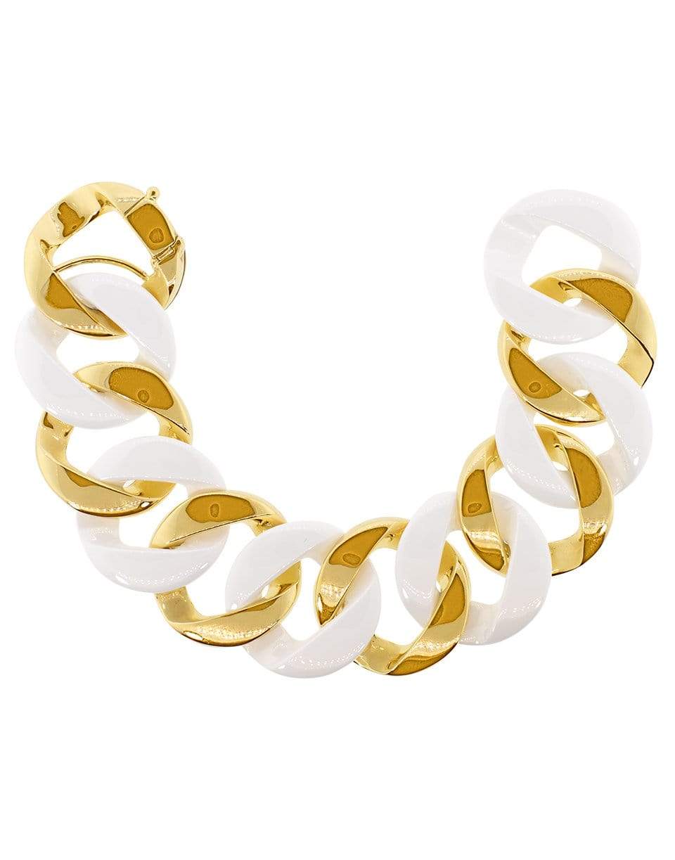 VERDURA-White Ceramic Curblink Bracelet-YELLOW GOLD