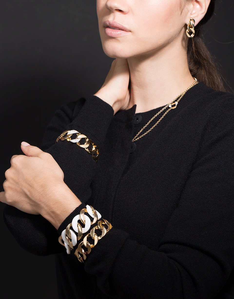 VERDURA-White Ceramic Curblink Bracelet-YELLOW GOLD