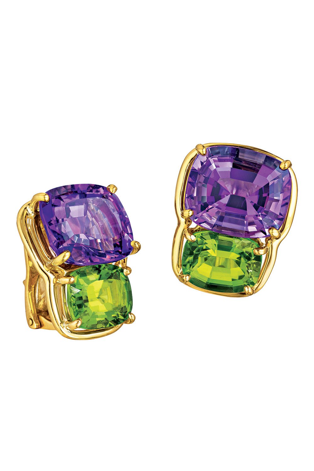 VERDURA-Amethyst Peridot Two Stone Earrings-YELLOW GOLD
