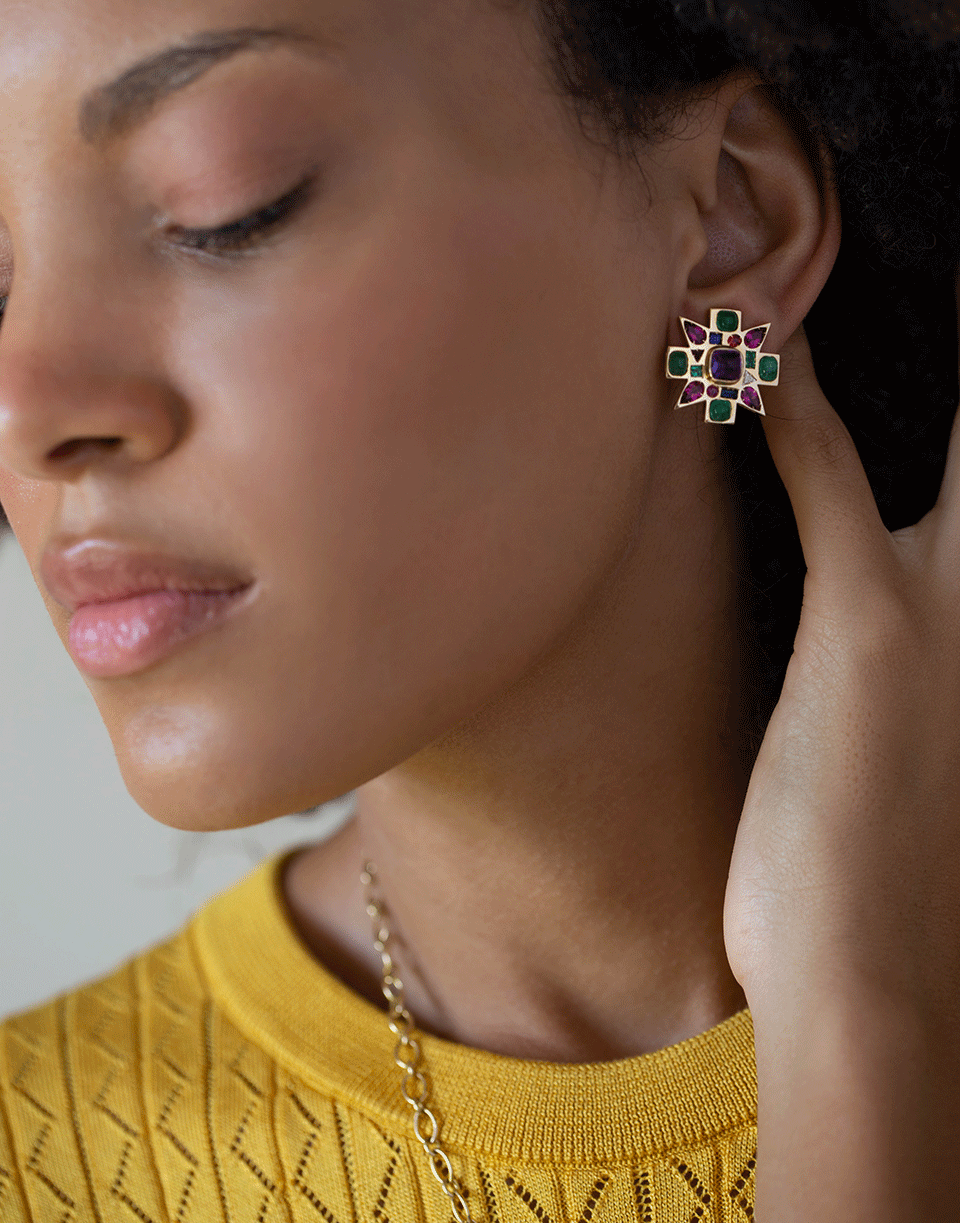 VERDURA-Baby Byzantine Earclips-YELLOW GOLD