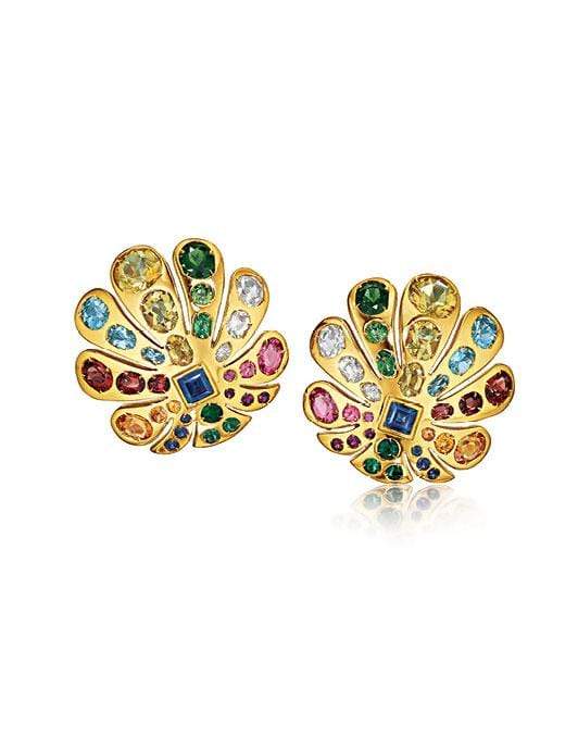 VERDURA-Byzantine Peacock Ear Clips-YELLOW GOLD