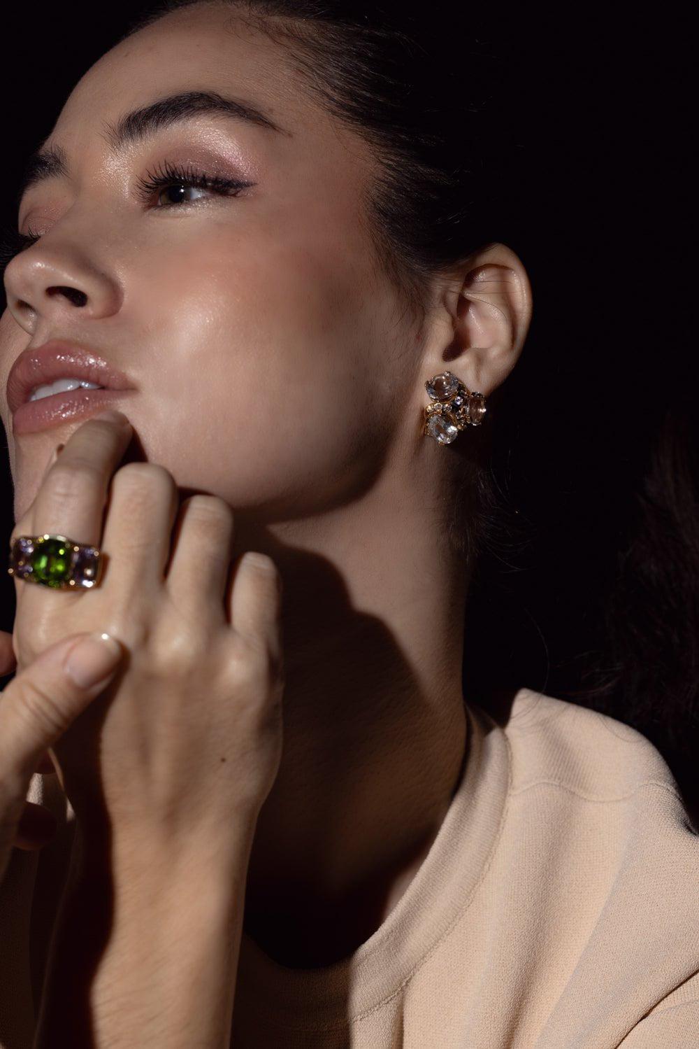 VERDURA-Three Stone Earclips-YELLOW GOLD