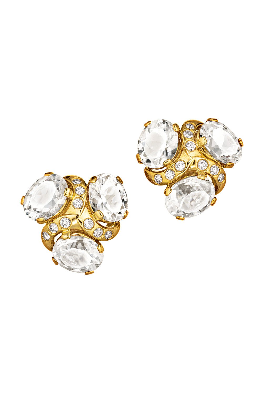 VERDURA-Three Stone Earclips-YELLOW GOLD