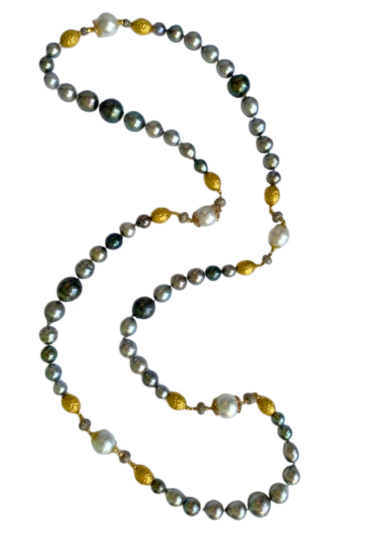 Tahitian South Sea Venetian Pearl Necklace-SILVER-43.5-JEWELRYFINE JEWELNECKLACE O-VERDURA