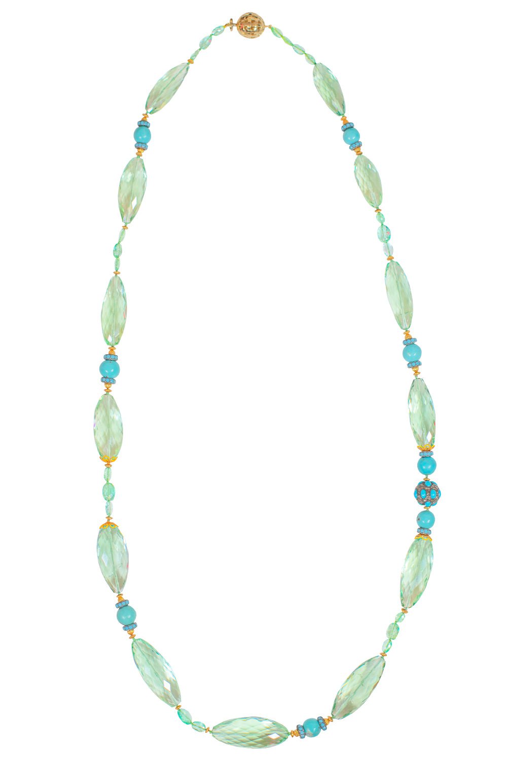 VERDURA-Prasiolite Emerald Turquoise Beaded Necklace-YELLOW GOLD