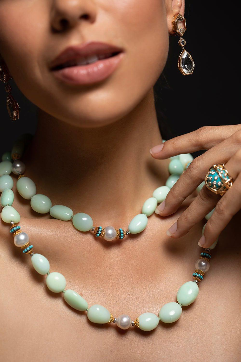 VERDURA-Byzanite Bead Necklace - Turquoise-YELLOW GOLD
