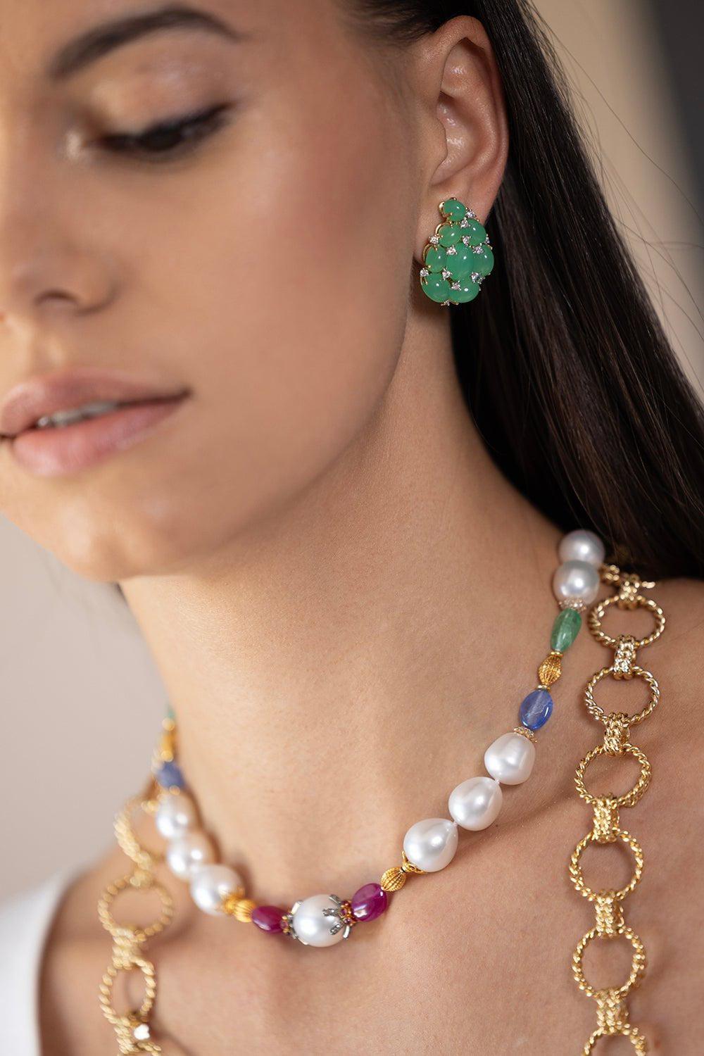 VERDURA-Mixed Beaded Pearl Necklace-YELLOW GOLD