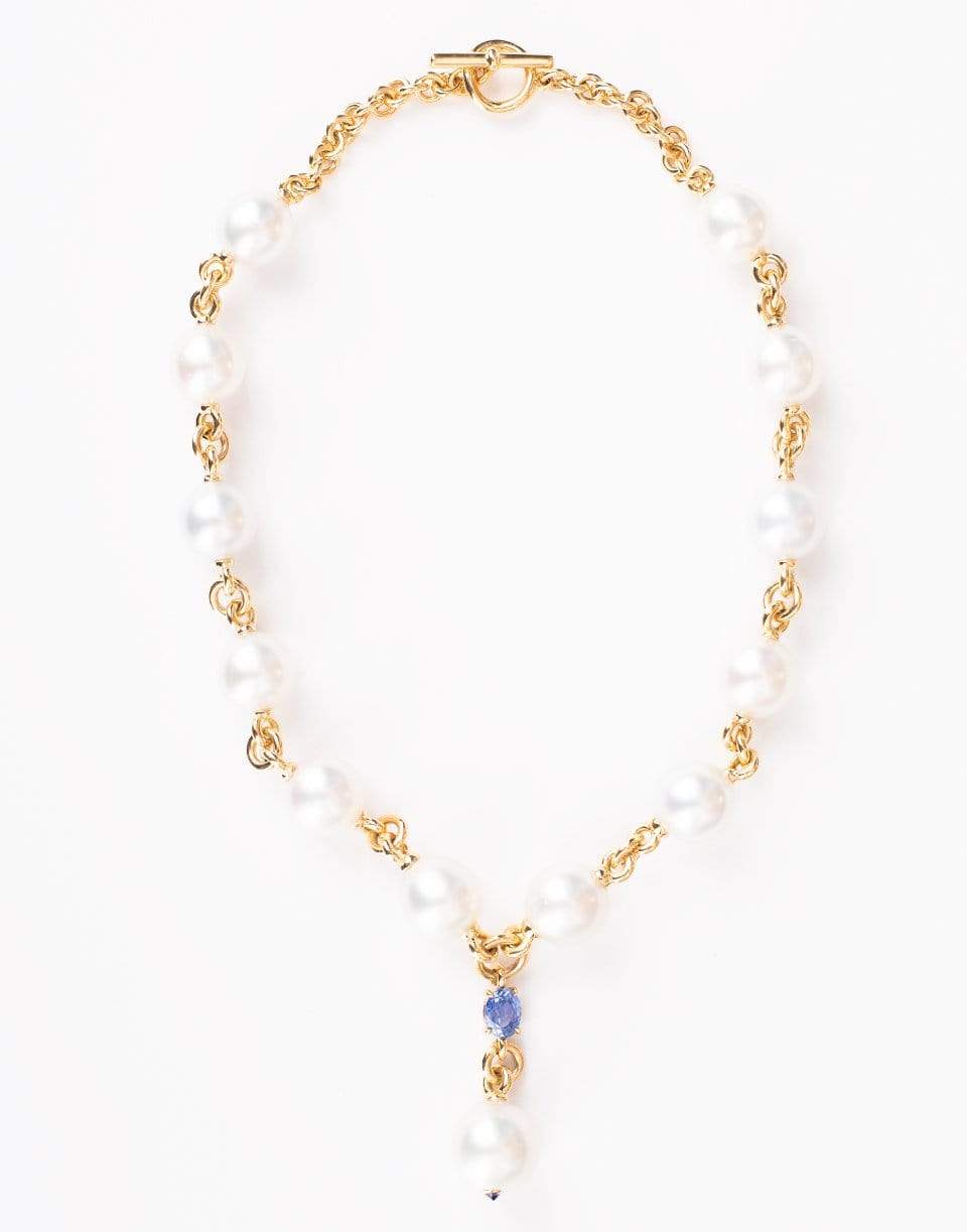 VERDURA-Pearl and Sapphire Y Necklace-YELLOW GOLD