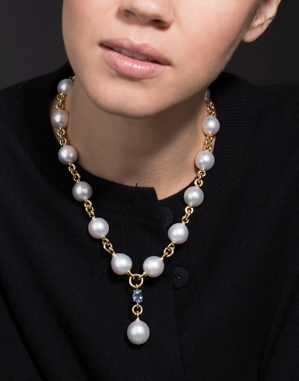 VERDURA-Pearl and Sapphire Y Necklace-YELLOW GOLD