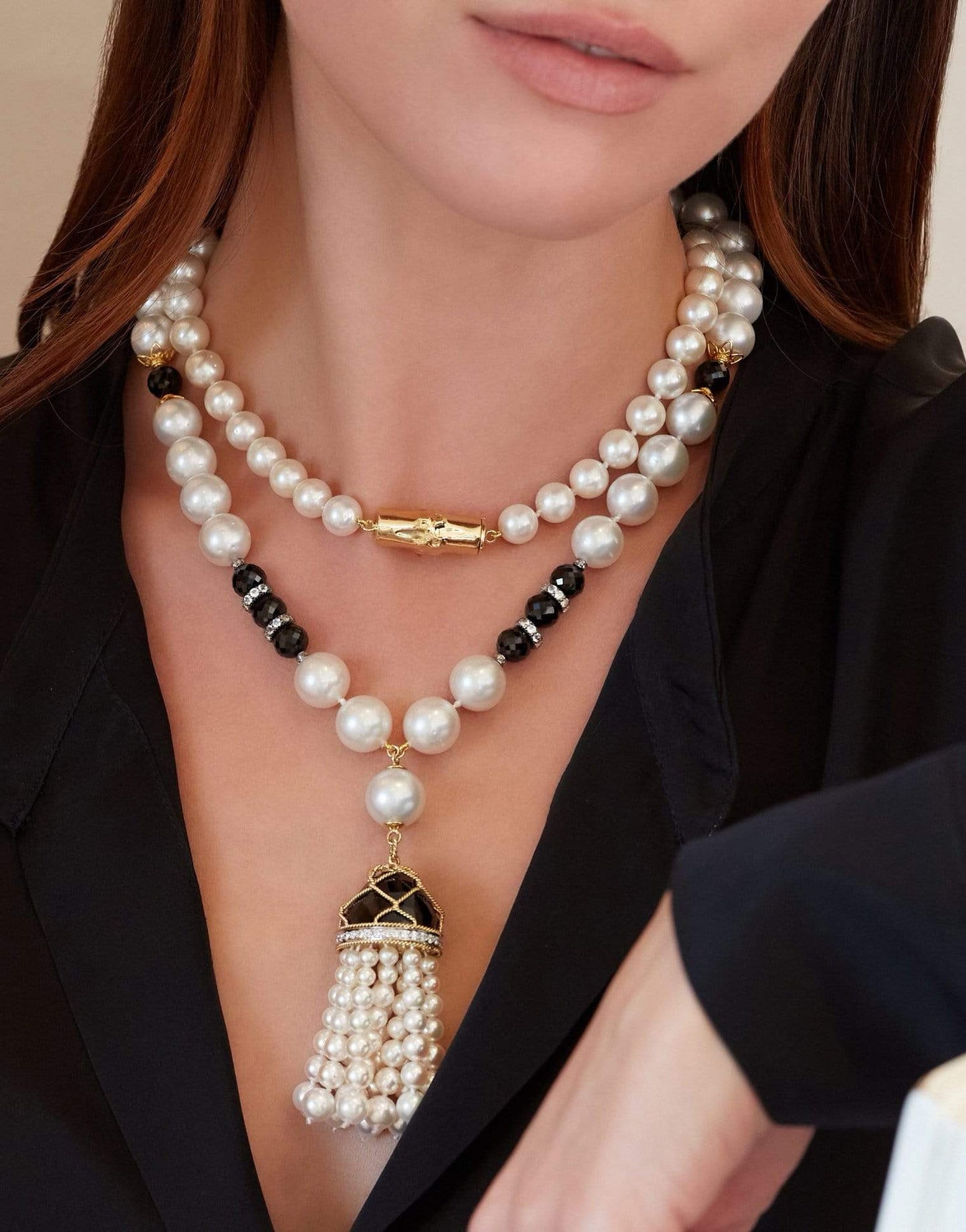 VERDURA-Pearl Tassel Necklace-YELLOW GOLD