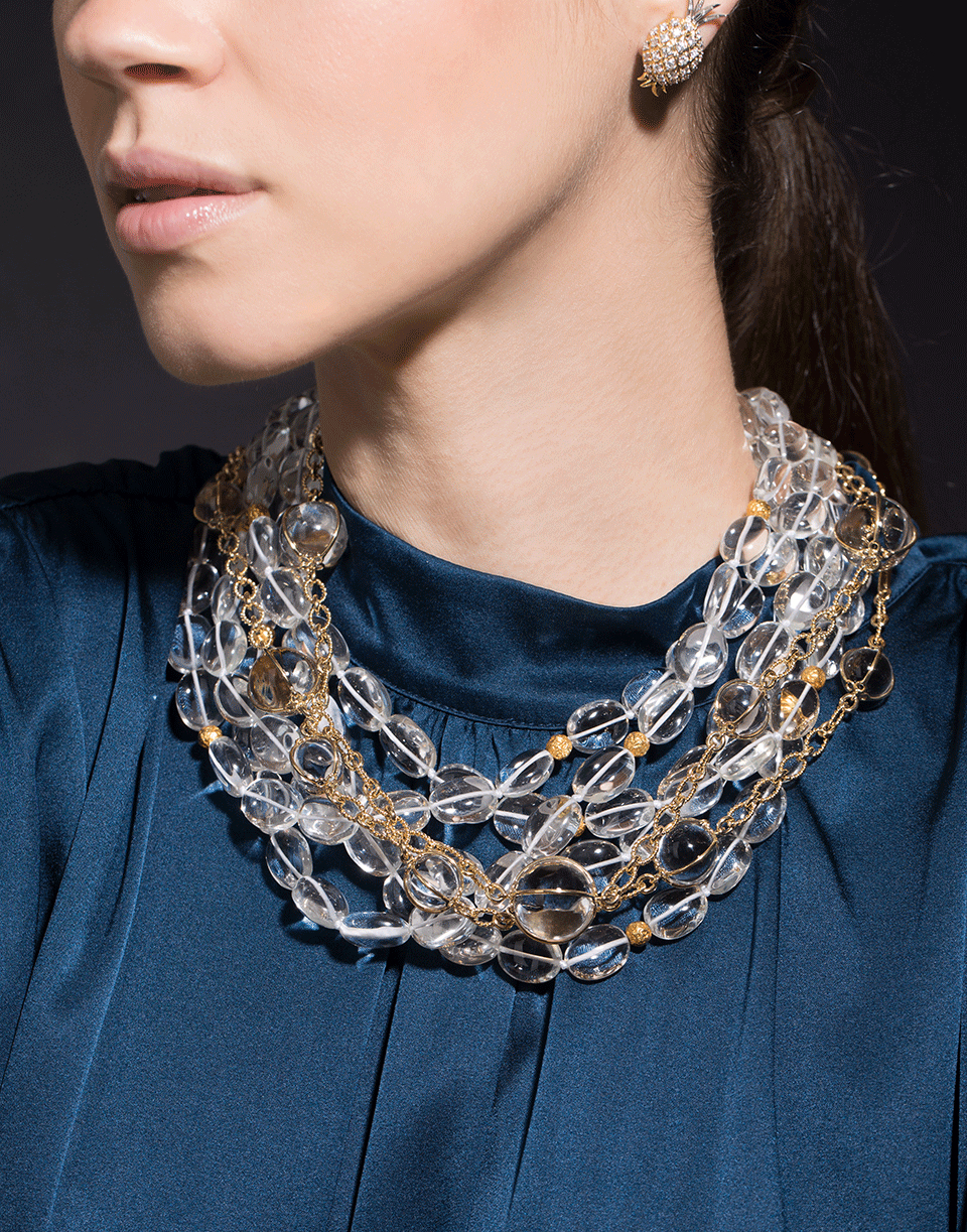 VERDURA-Rock Crystal Bead Necklace-YELLOW GOLD