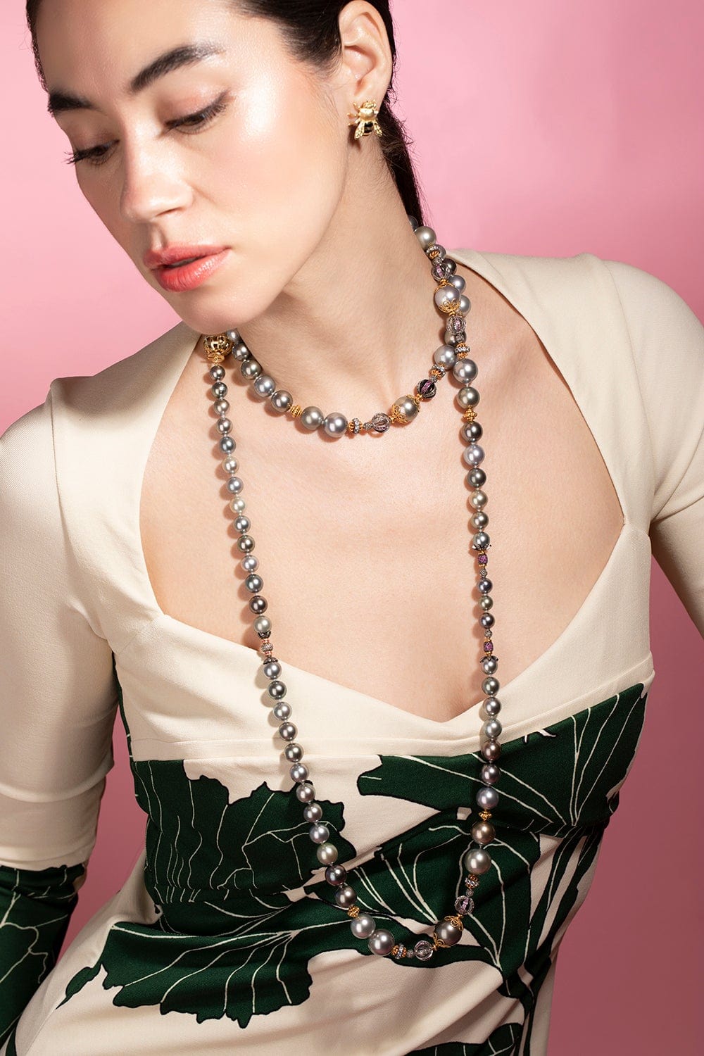 VERDURA-Tahitian Pearl, Diamond, and Byzantine Necklace-YELLOW GOLD