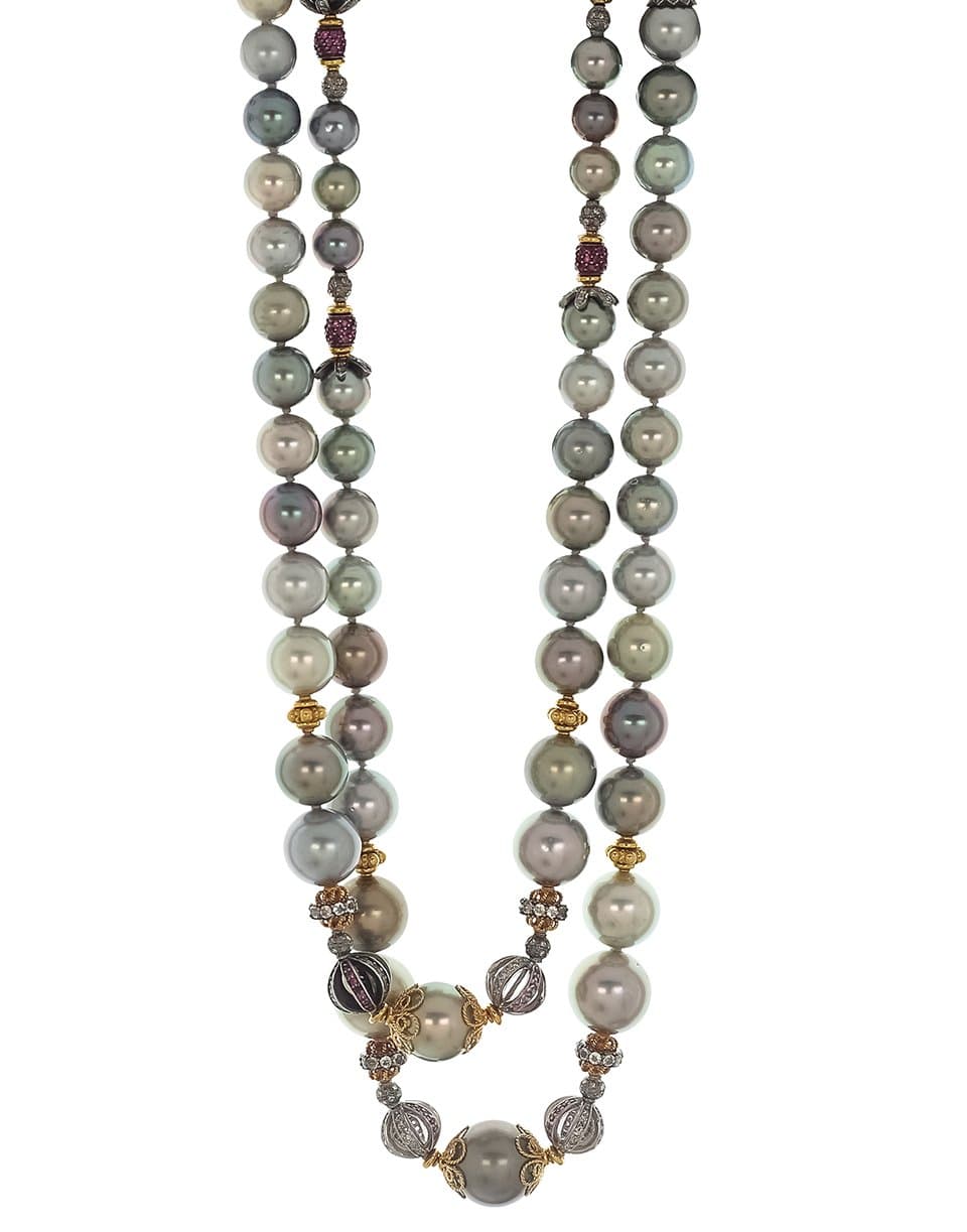 VERDURA-Tahitian Pearl, Diamond, and Byzantine Necklace-YELLOW GOLD