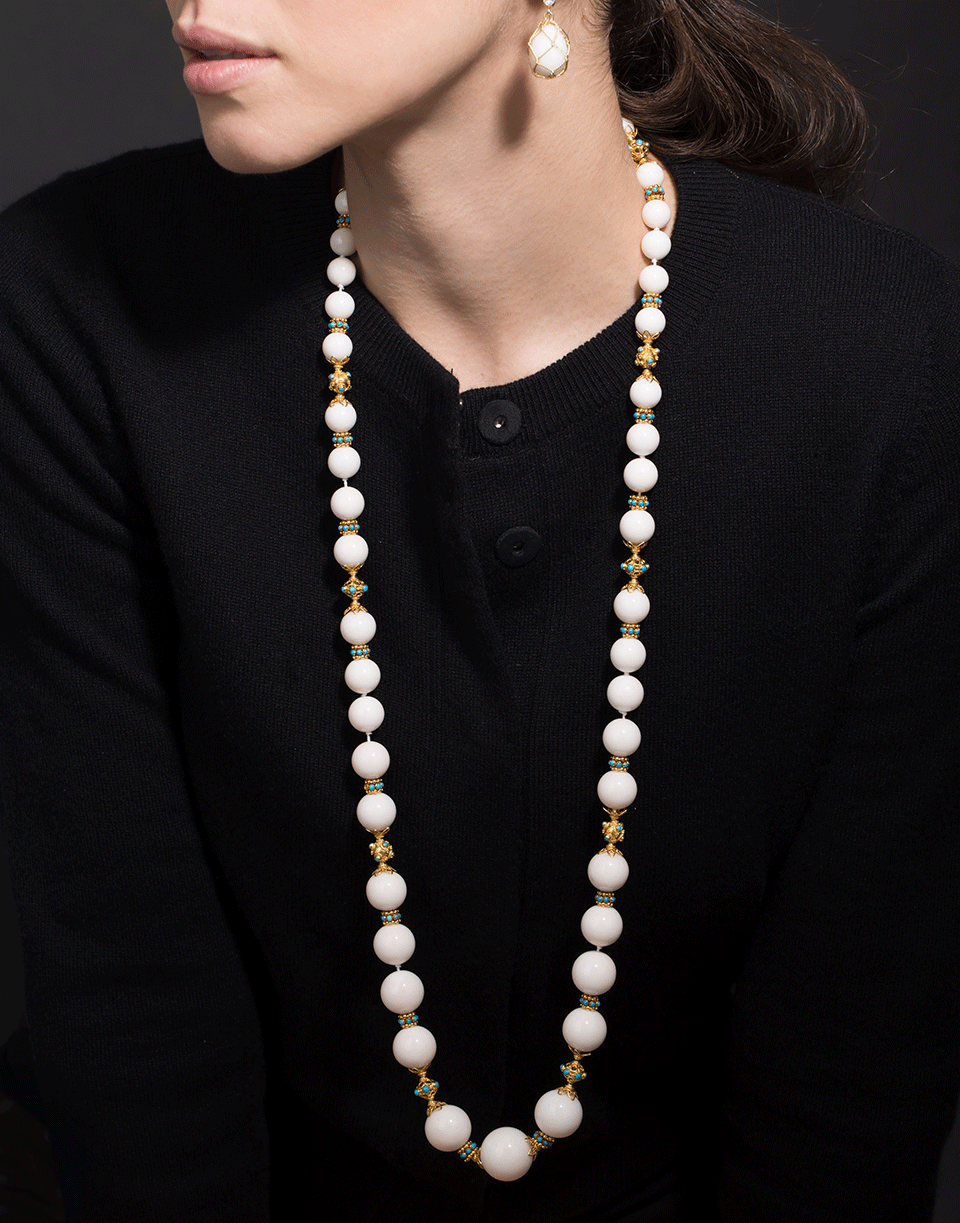 VERDURA-White Coral and Turquoise Necklace-YELLOW GOLD