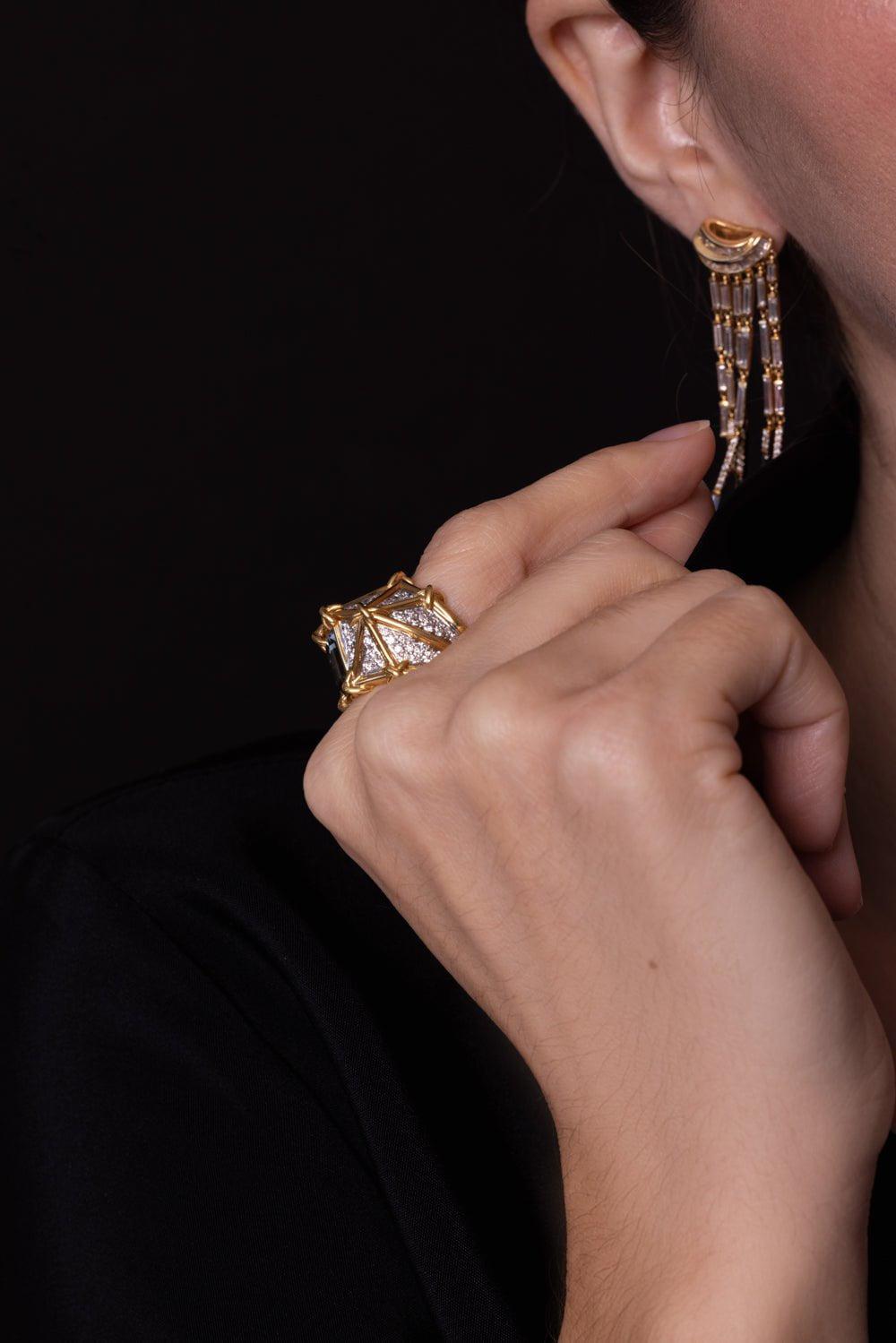VERDURA-Aquamarine Peridot Diamond Ring-YELLOW GOLD