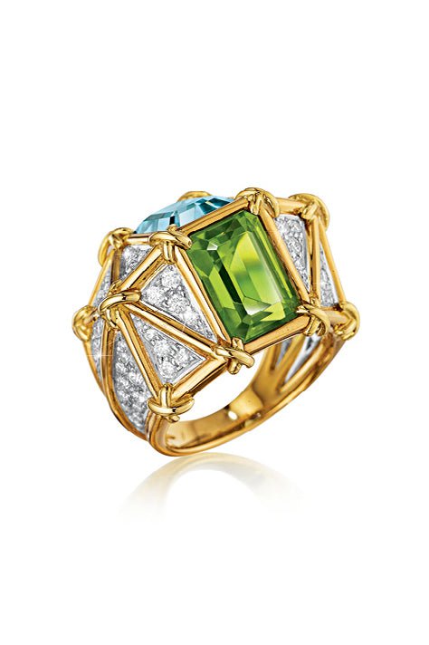 VERDURA-Aquamarine Peridot Diamond Ring-YELLOW GOLD