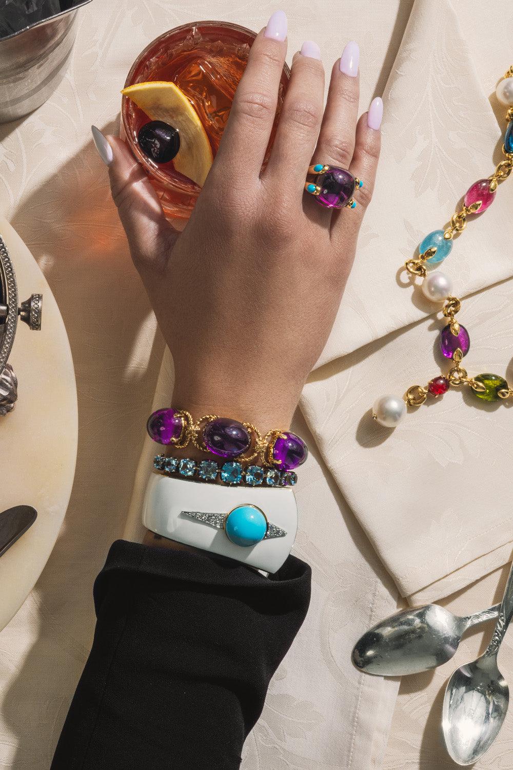 Amethyst Turquoise Candy Ring-YELLOW GOLD-6-JEWELRYFINE JEWELRING-VERDURA