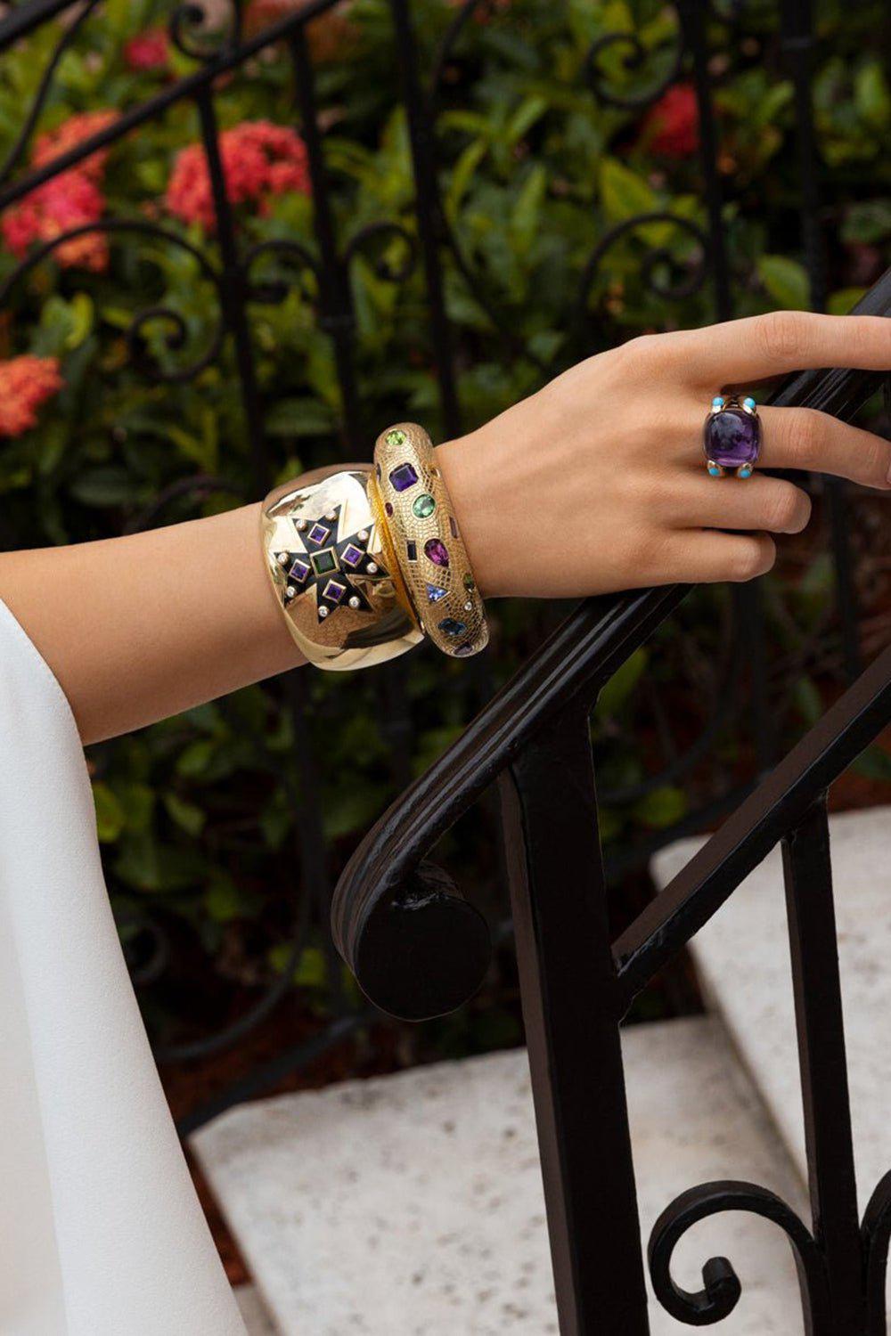 VERDURA-Amethyst Turquoise Candy Ring-YELLOW GOLD