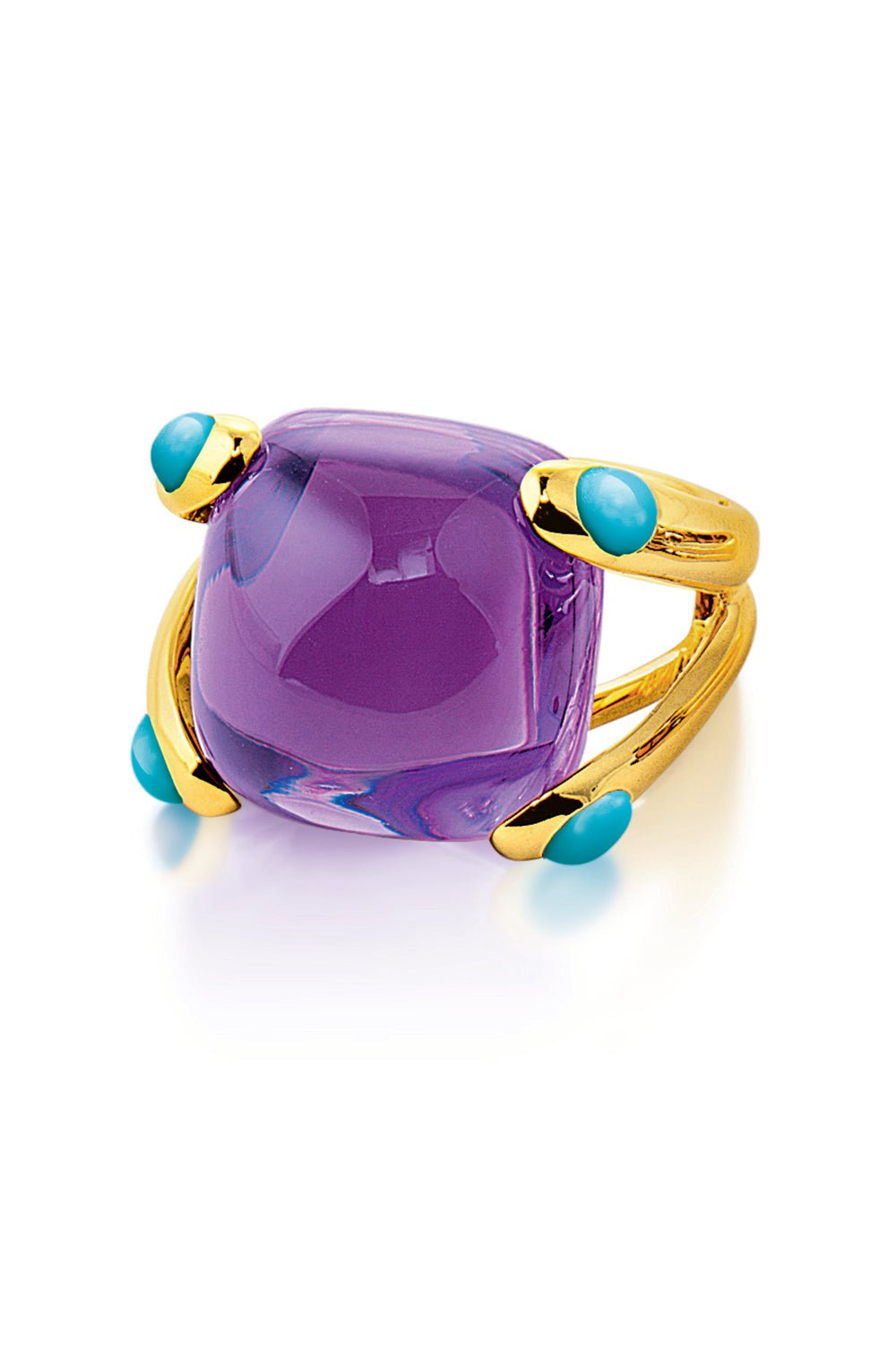 VERDURA-Amethyst Turquoise Candy Ring-YELLOW GOLD