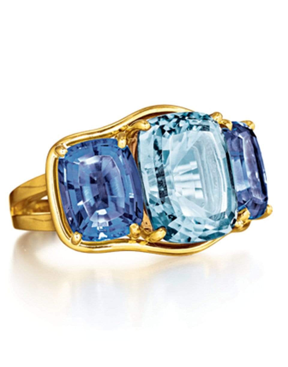 VERDURA-Aquamarine and Iolite Three Stone Ring-YELLOW GOLD