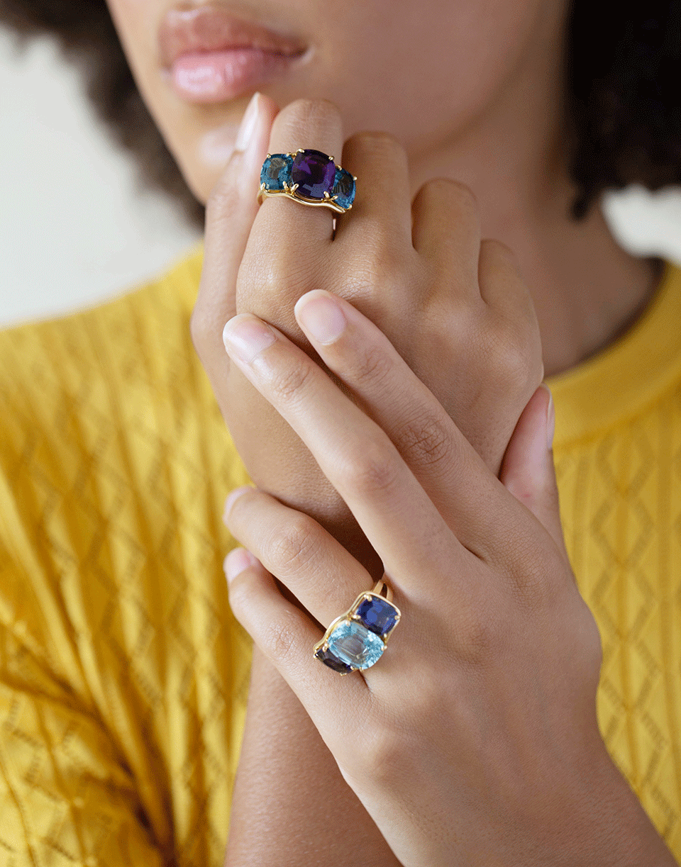 VERDURA-Blue Topaz and Amythest Three Stone Ring-YELLOW GOLD
