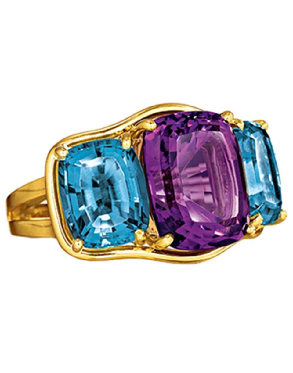 VERDURA-Blue Topaz and Amythest Three Stone Ring-YELLOW GOLD