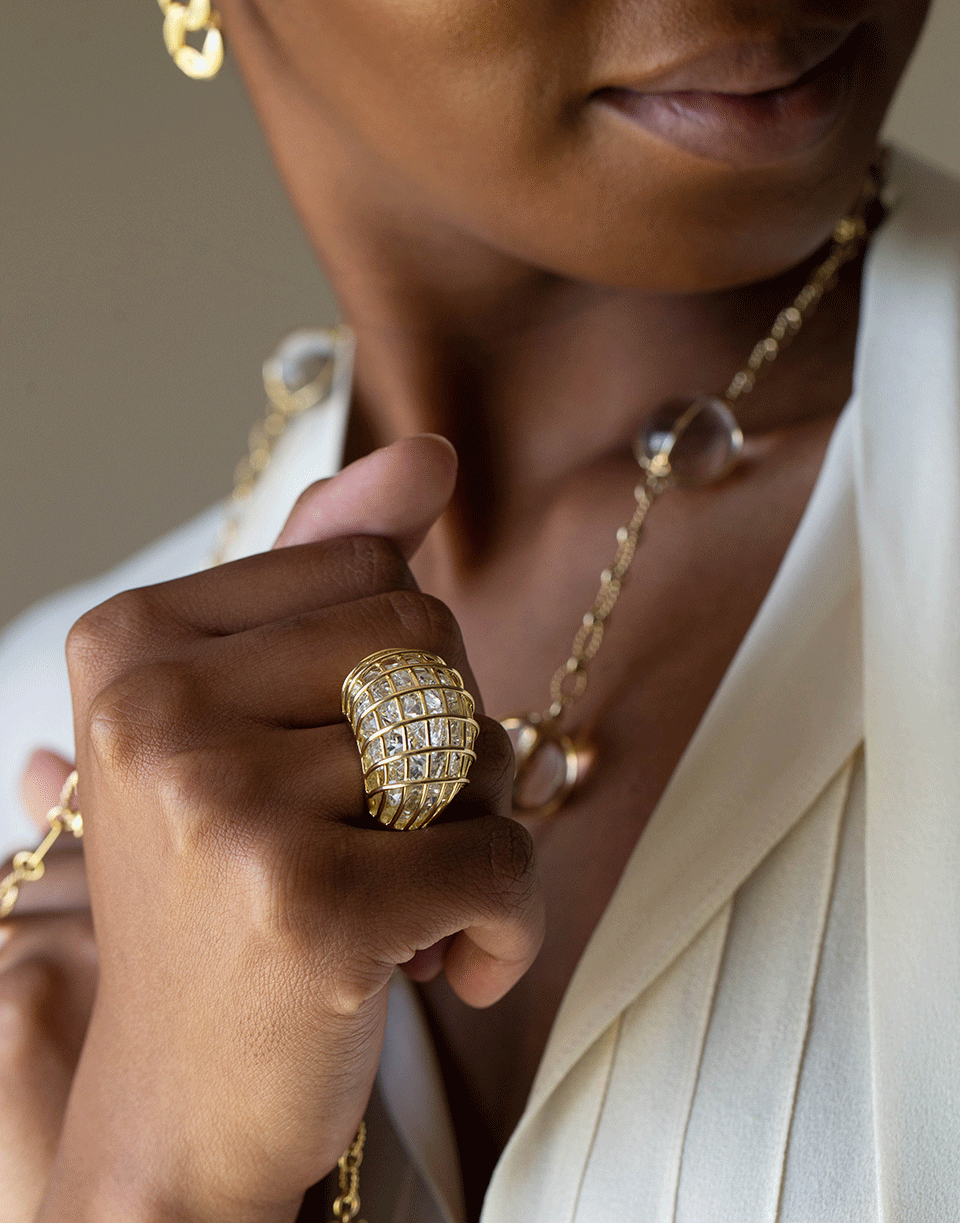 VERDURA-Rock Crystal Cage Ring-YELLOW GOLD