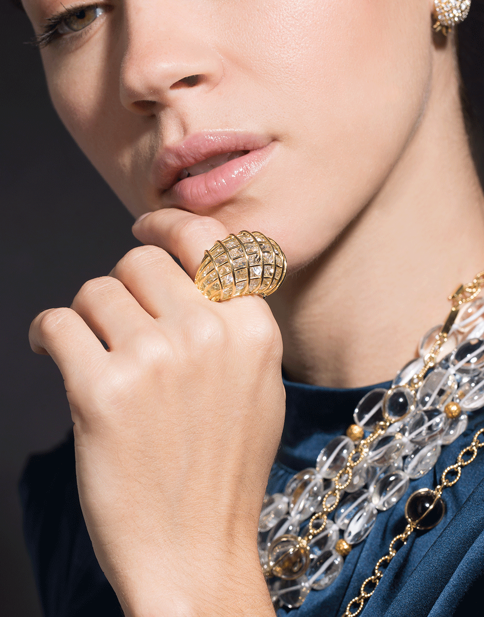 VERDURA-Rock Crystal Cage Ring-YELLOW GOLD