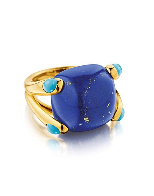 VERDURA-Turquoise and Lapis Candy Ring-YELLOW GOLD