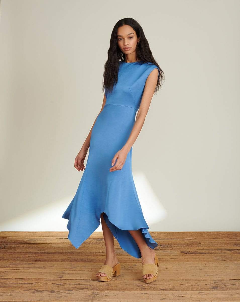 VERONICA BEARD-Peony Crepe-Back Satin Dress-FRENCH BLUE