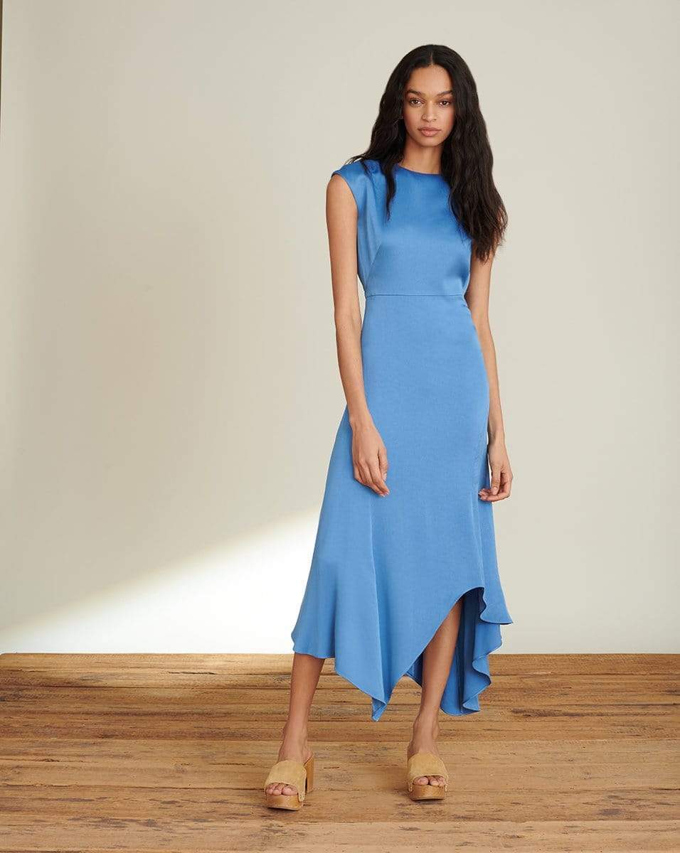 VERONICA BEARD-Peony Crepe-Back Satin Dress-FRENCH BLUE
