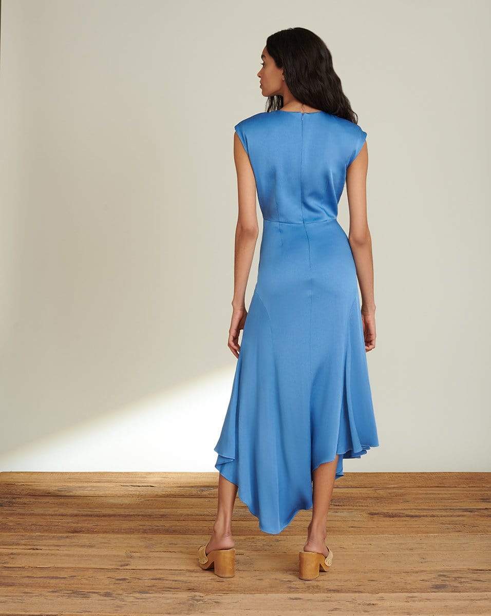 VERONICA BEARD-Peony Crepe-Back Satin Dress-FRENCH BLUE