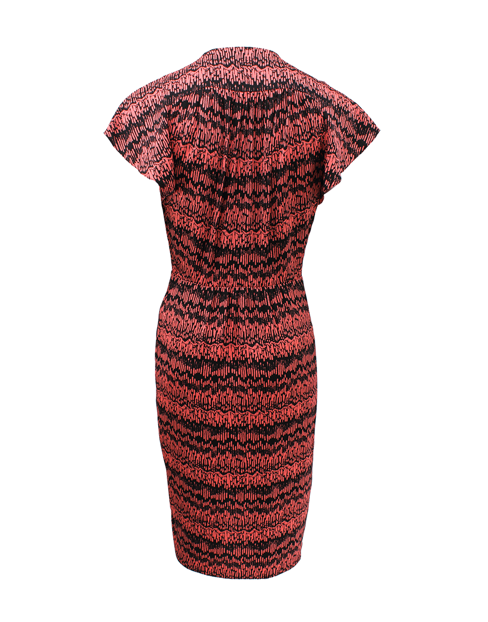 VERONICA BEARD-V-Neck Ruched Rain Print Dress-