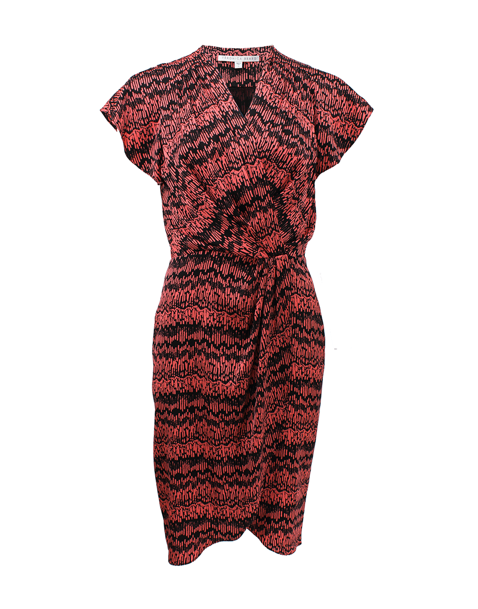 VERONICA BEARD-V-Neck Ruched Rain Print Dress-