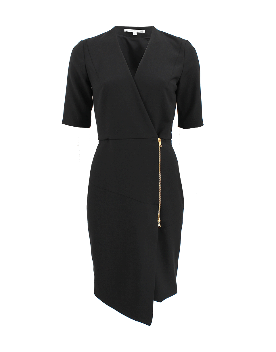 VERONICA BEARD-Quarter Zip Front V-Neck Dress-
