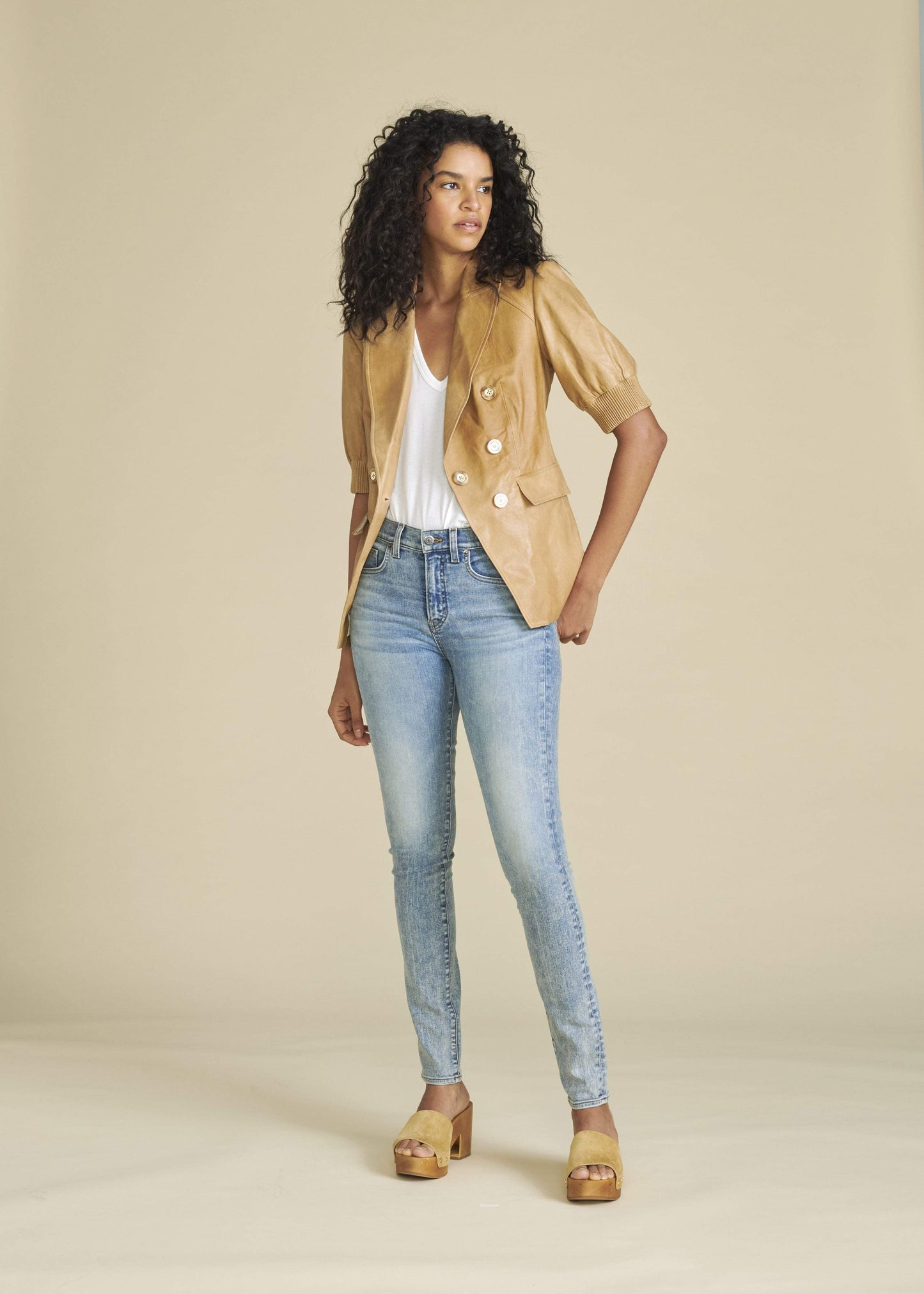 VERONICA BEARD-Edra Leather Dickey Jacket - Khaki-