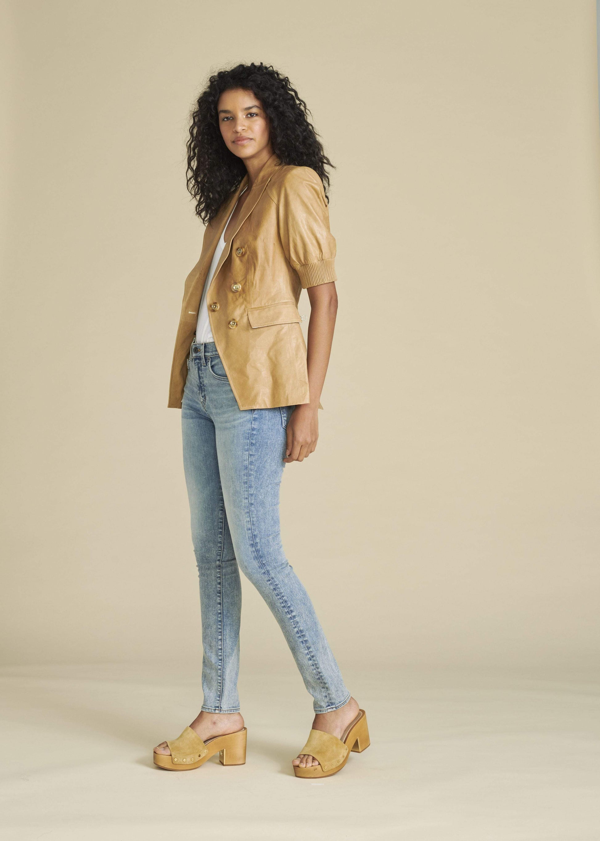VERONICA BEARD-Edra Leather Dickey Jacket - Khaki-