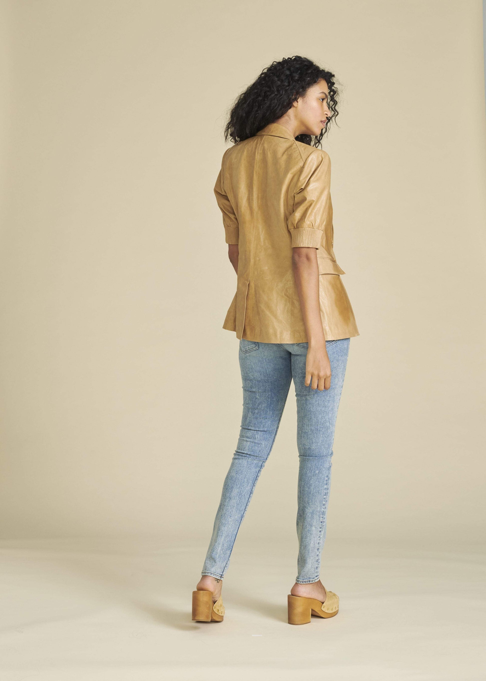 VERONICA BEARD-Edra Leather Dickey Jacket - Khaki-