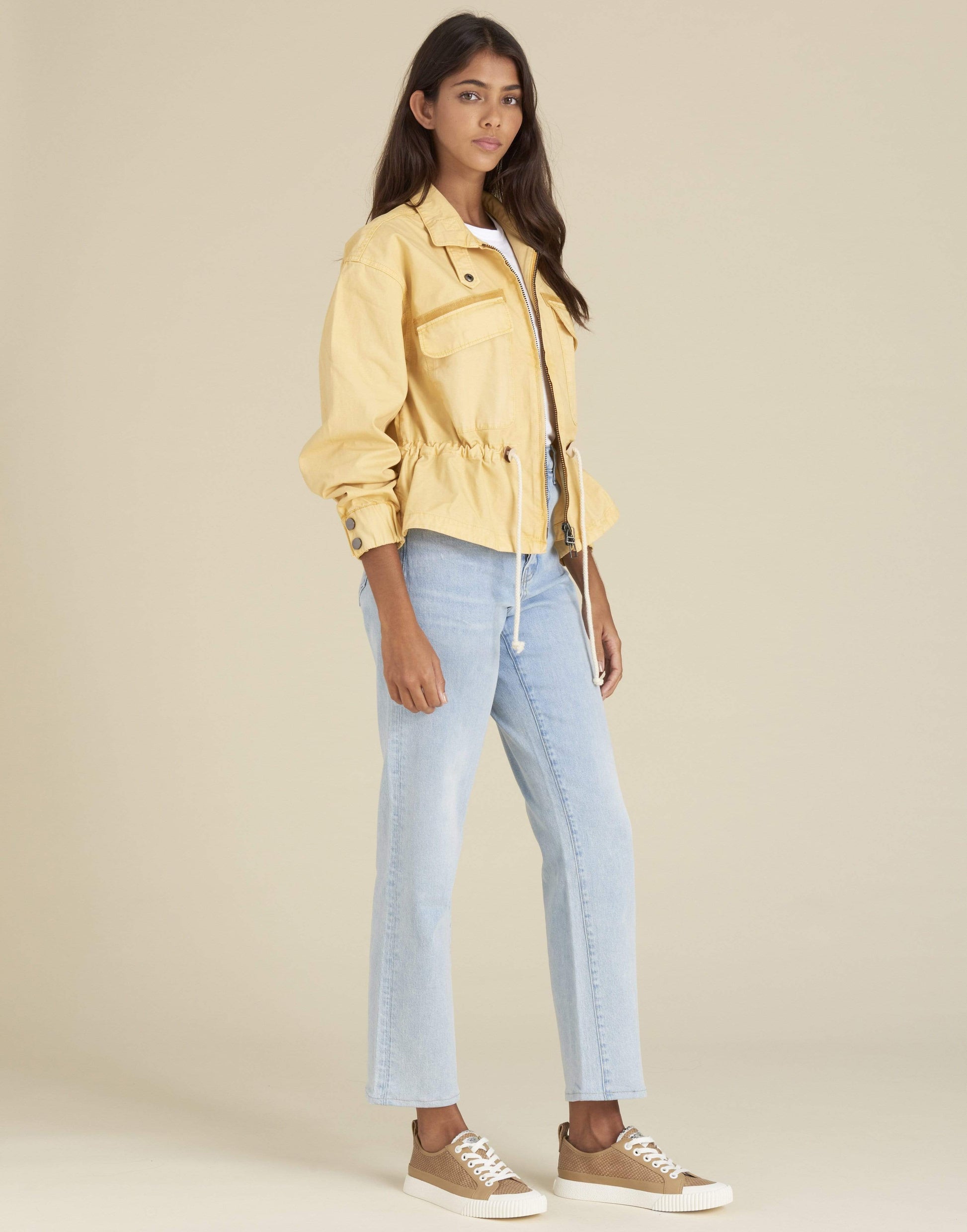 VERONICA BEARD-Mustard Roz Drawstring Peplum Jacket-