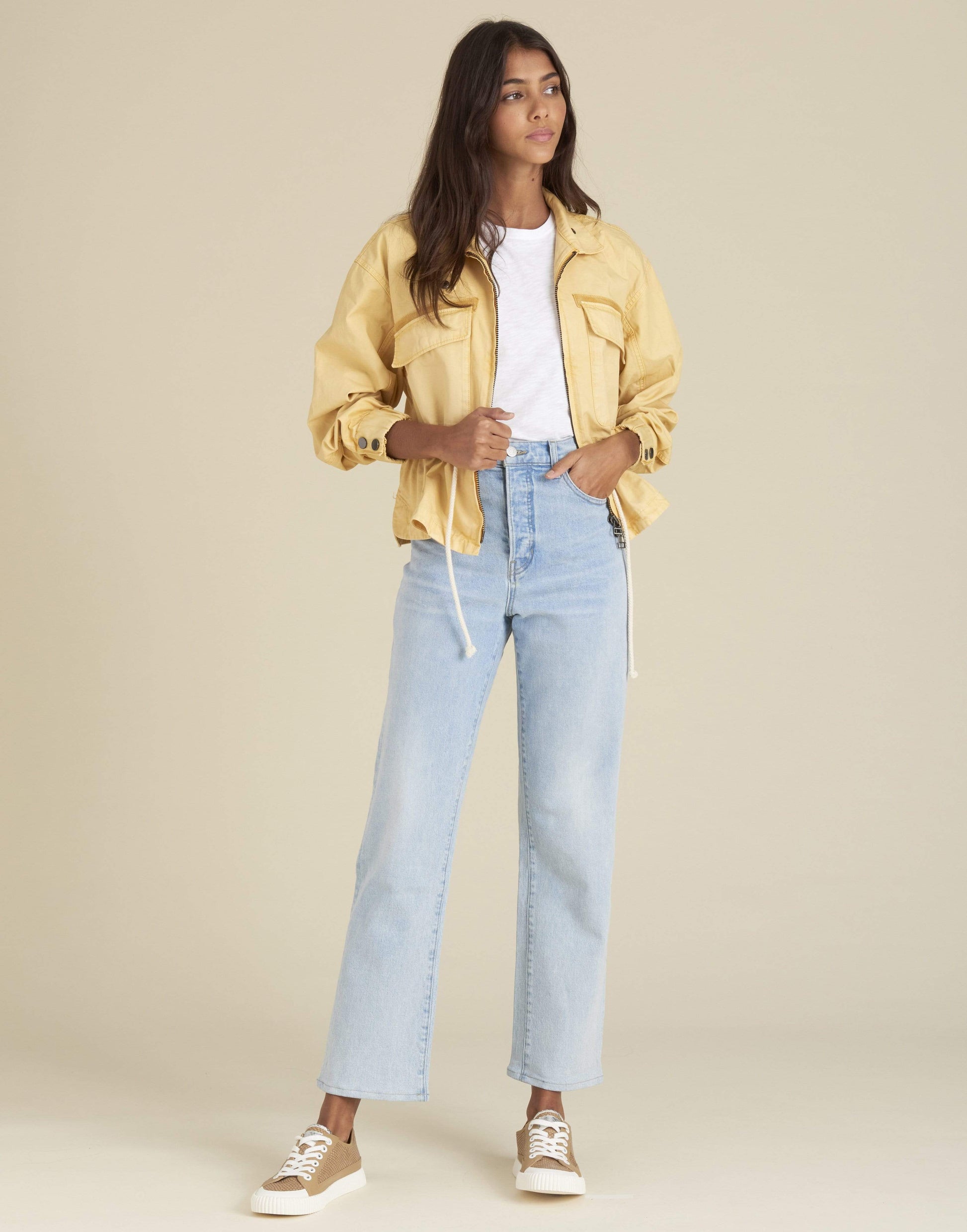 VERONICA BEARD-Mustard Roz Drawstring Peplum Jacket-