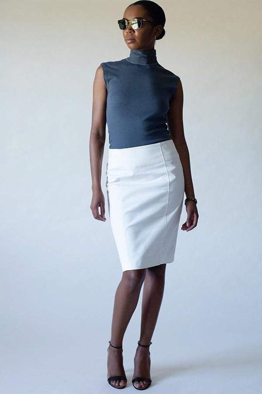 VERONICA BEARD-Back Zip Pencil Skirt-WHITE