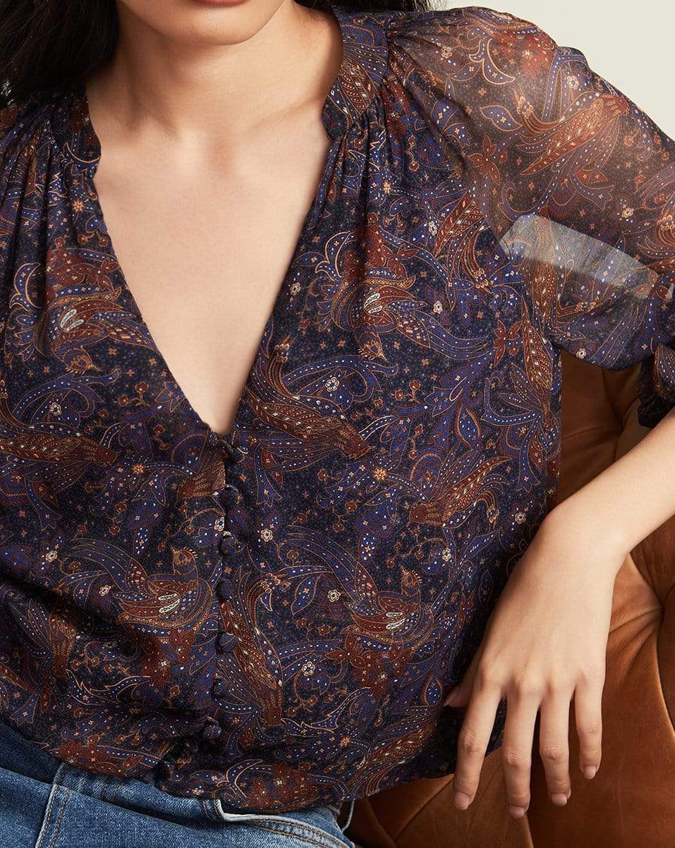 VERONICA BEARD-Jayce Vintage-Print Blouse-