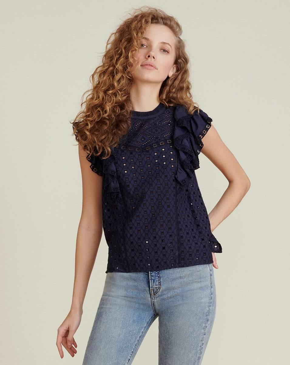 VERONICA BEARD-Jie Eyelet Top - Navy-