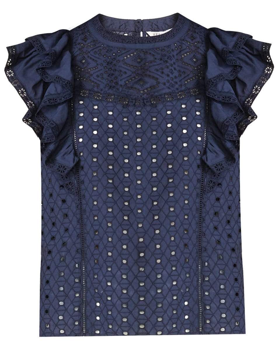 VERONICA BEARD-Jie Eyelet Top - Navy-