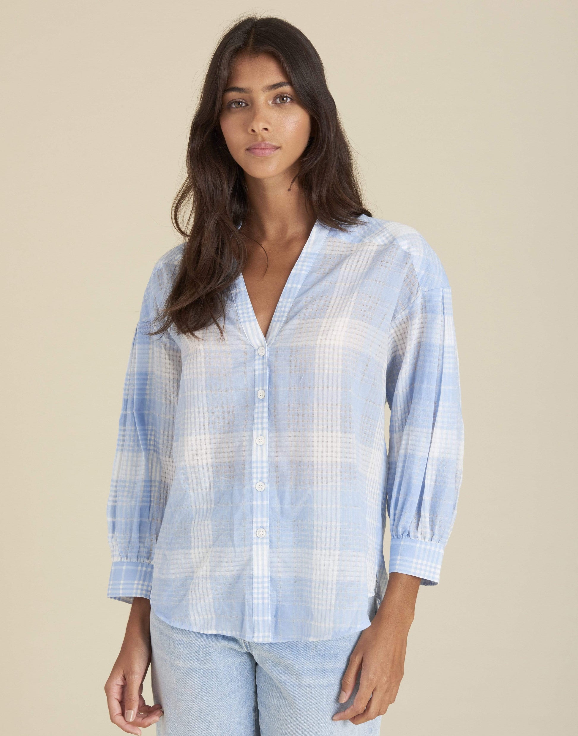 VERONICA BEARD-Sky White Harris Shirt-