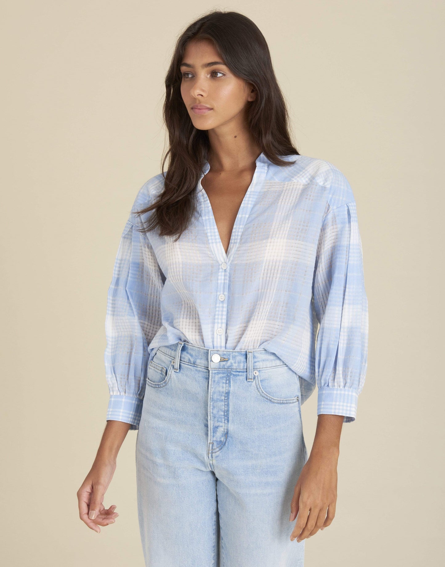 VERONICA BEARD-Sky White Harris Shirt-