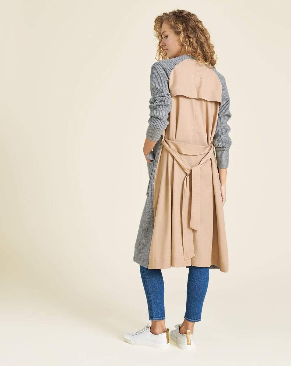 VERONICA BEARD-Pearl Mixed-Media Trench Cardigan-