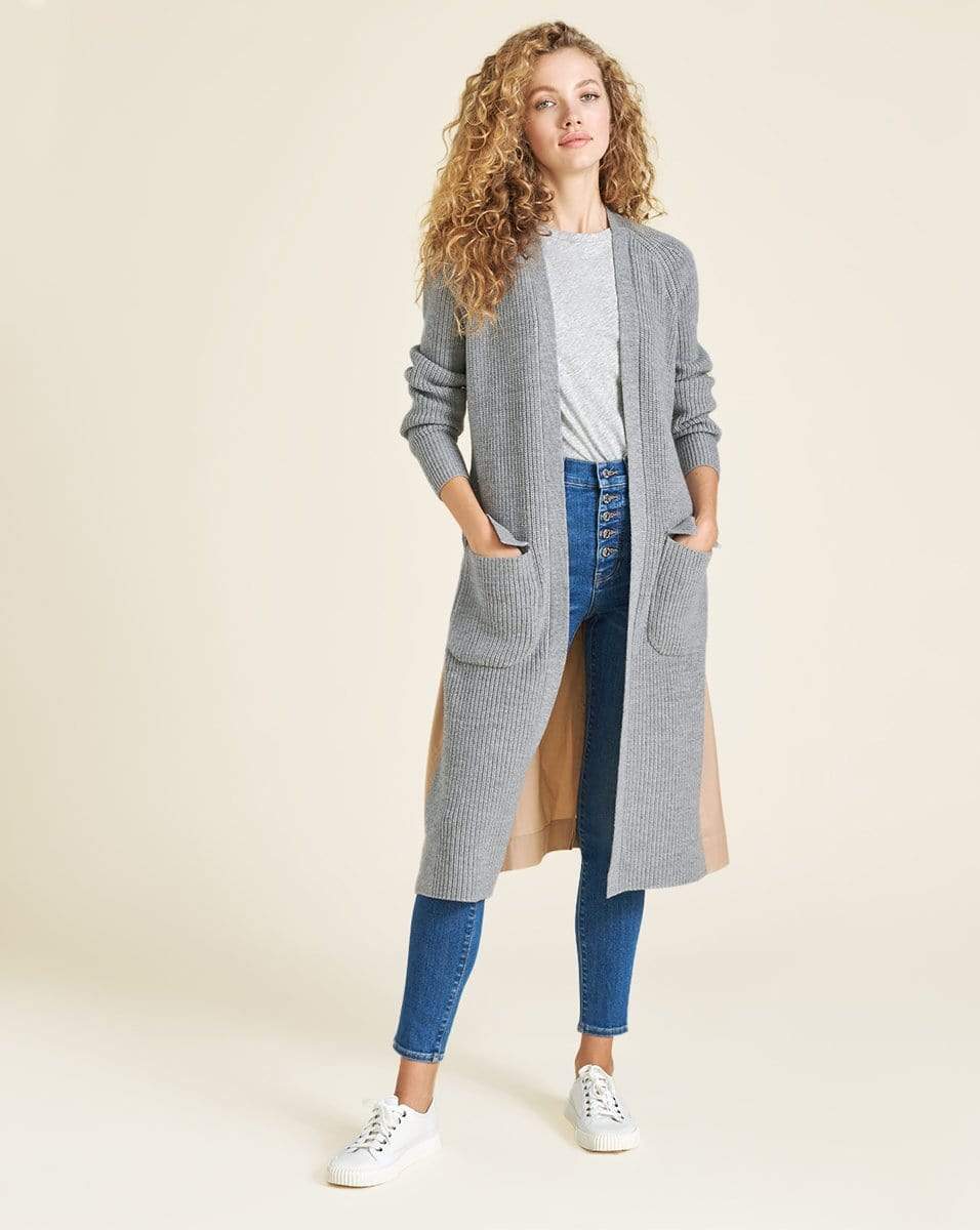 VERONICA BEARD-Pearl Mixed-Media Trench Cardigan-